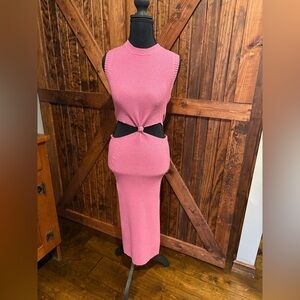 MABLE midi dress, cutout, sleeveless, sparkling pink knit, large